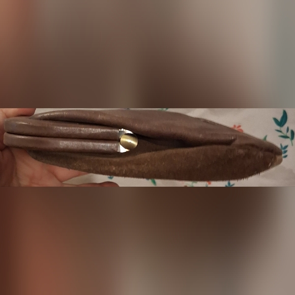 EUC Vintage Fossil Burgundy & Mocha Suede Boho Kiss Lock Clutch Purse Bag - Picture 8 of 10